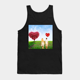 Valentine Wall Art - Walking hand in hand - Unique Valentine Fantasy Planet Landsape - Photo print, canvas, artboard print, Canvas Print and T shirt Tank Top